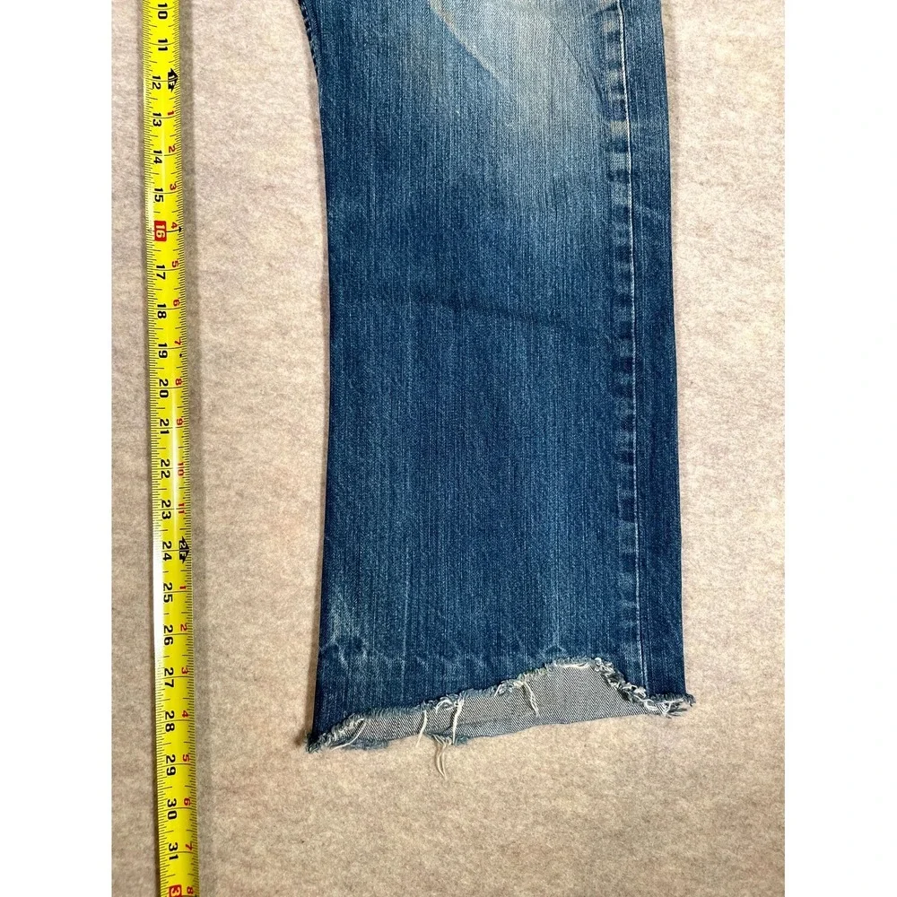Levis 501 Original Fit‎ Straight Jeans Mens 36x34 Blue Denim Cotton Frayed Hem